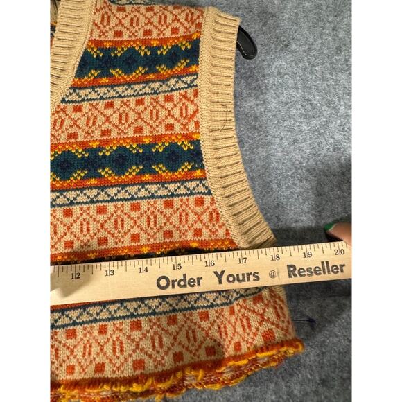 Zara Sweater Women S-M‎ Brown Knitted V Neck Fair Isle Cabin Core Cropped - Picture 3 of 6